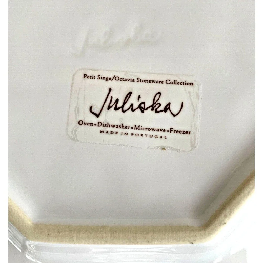 Juliska Petit Singe 9” Plate Octavia Whitewash Cucumber Trim Octagon Set of 3